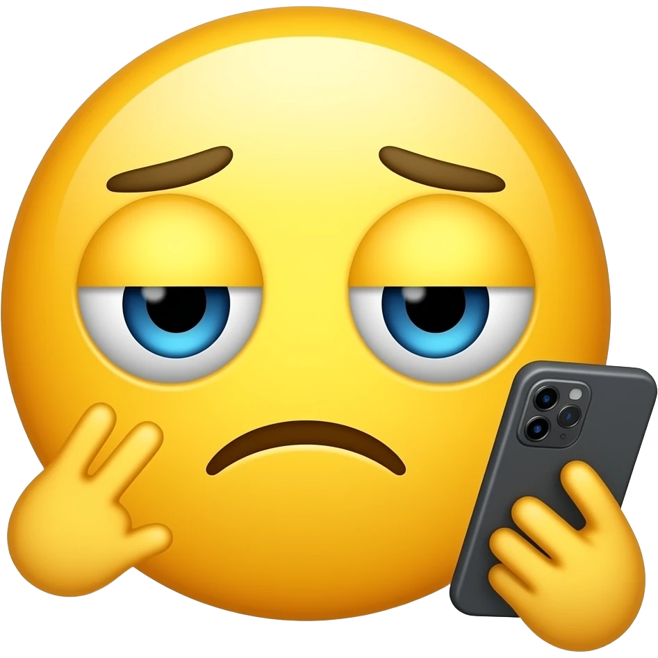 Cute & funny good morning yellow emoji face that looks tired and has one eye open checking phone messages emoji