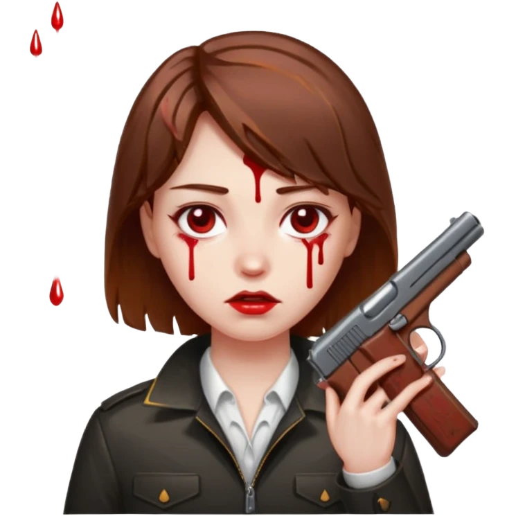 Single gun pointed at my head brown hair add blood emoji