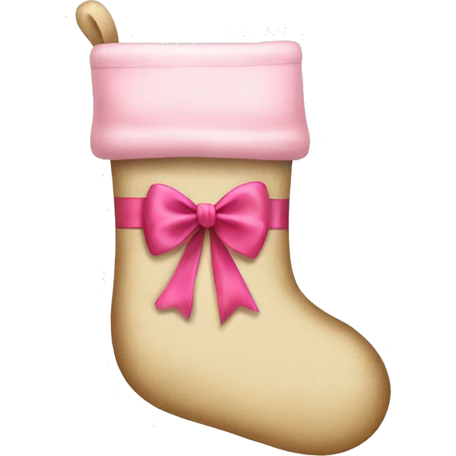 Beige Christmas stockings with pink bow on it emoji