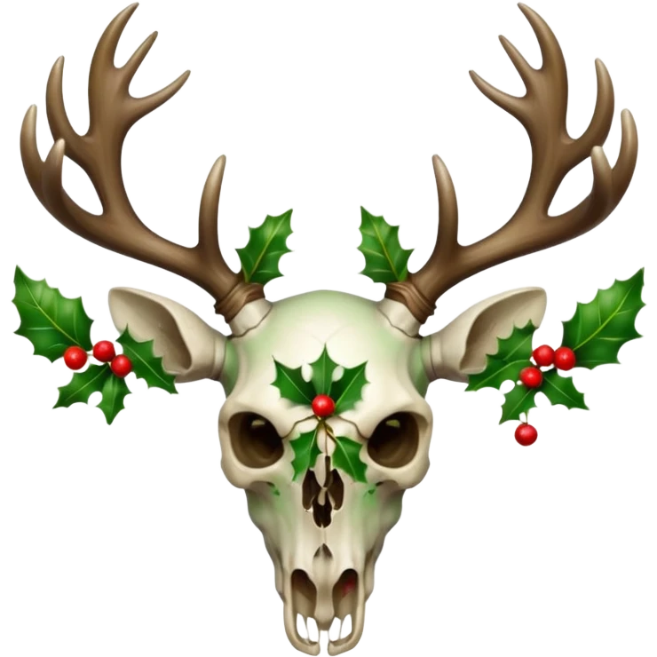 Deer skull with holly on antlers emoji