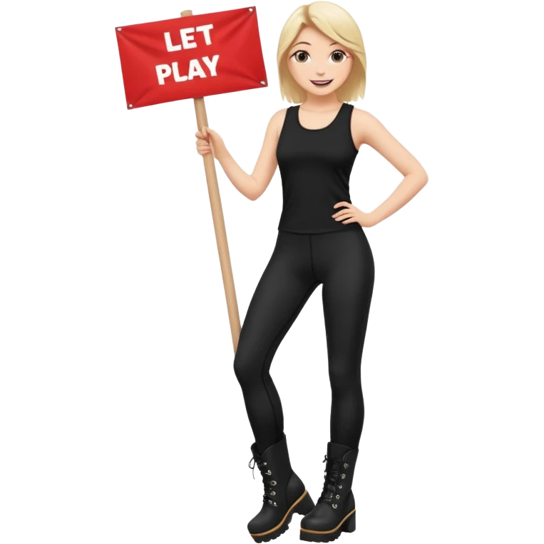 Create a Mistress with platform boots and black leggings and top and a banner : Let’s play emoji