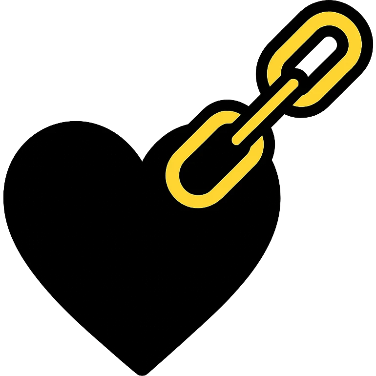 Black heart with metal chain attached emoji