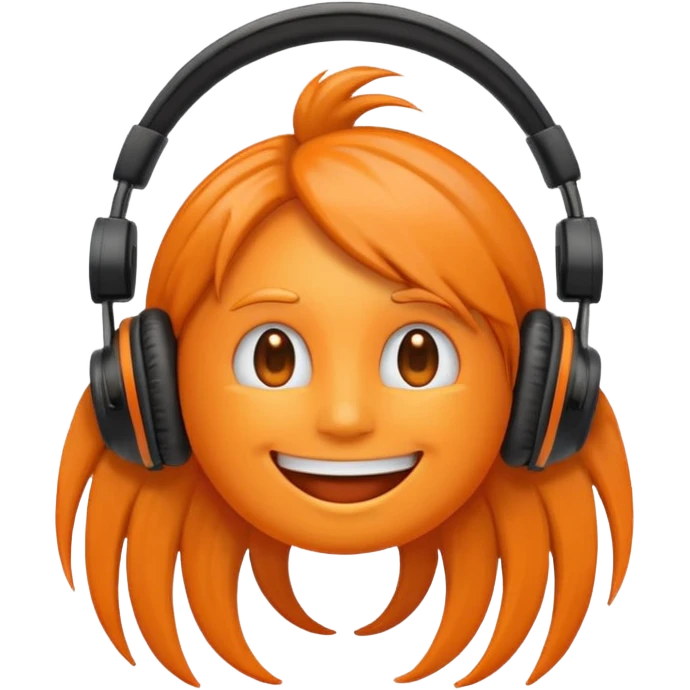 Orange happy face emoji with a couple of hair,headphones,and antennas. emoji