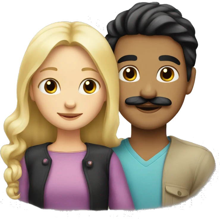 Blonde girl and boy with black hair and moustache hugging  emoji