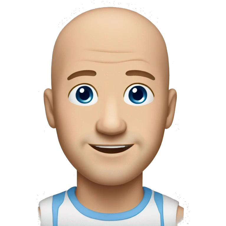 bald smiling man shaven blue eyes big chin emoji