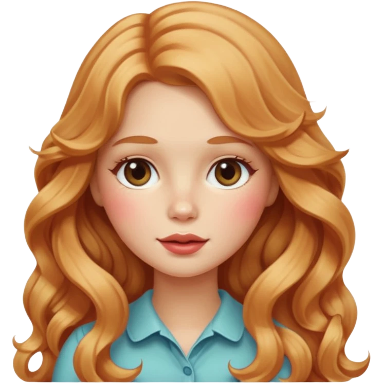 white american girl with strawberry blonde super long wavy hair, blushed cheeks emoji