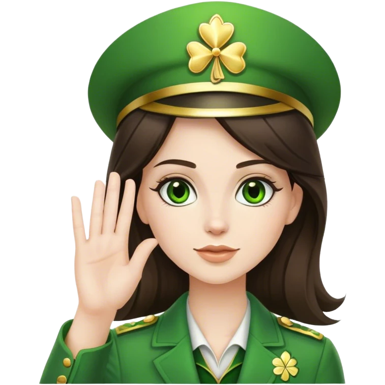white brunette giving a salute wearing green for st paddy’s day emoji