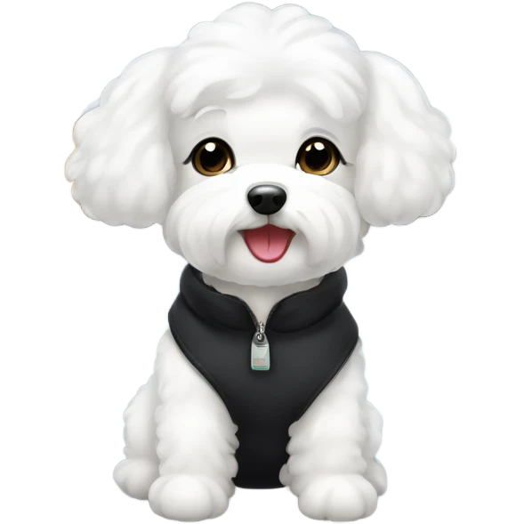 A cute and happy bichon frise with a hair in a bun black hair woman at the airport  emoji