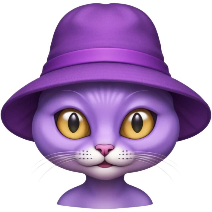 purple alien cat with no fur, and spectacles and hat emoji