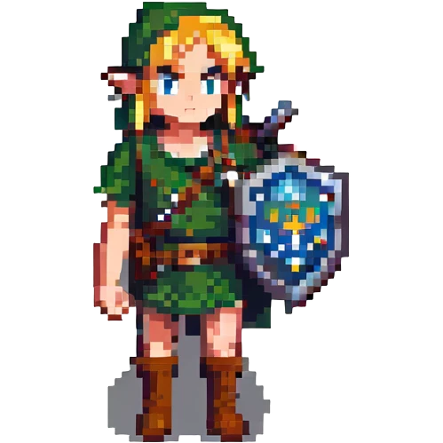 Link from The Legend of Zelda, pixel art style, side view, ready for adventure emoji