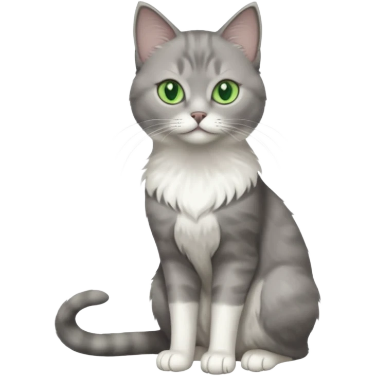 full body view of beautiful female grey cat with green eyes, white toes and white chest emoji