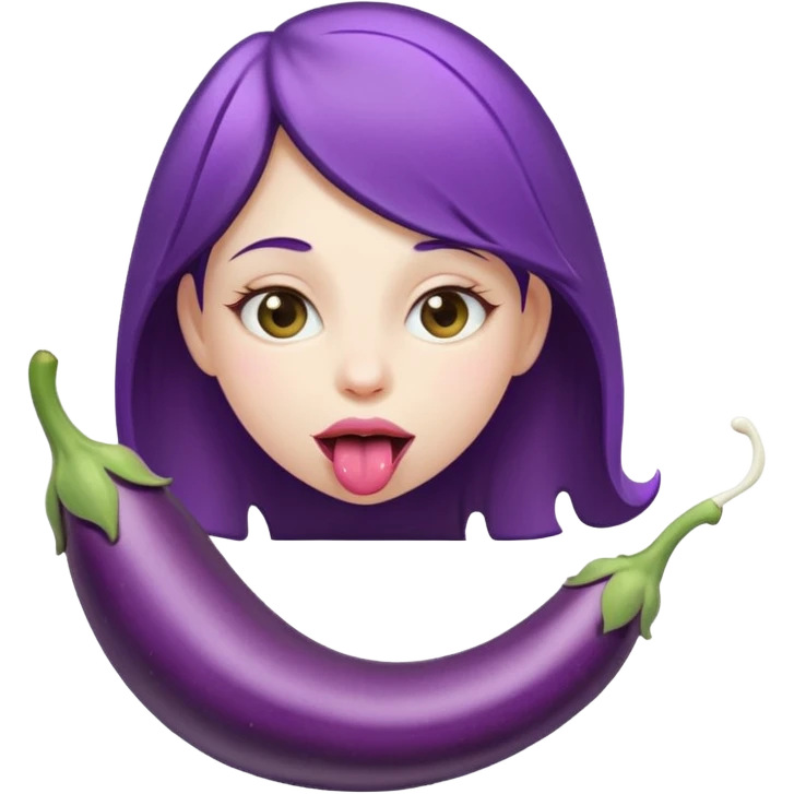 long bent eggplant spilling milk on girls tongue from the side  emoji