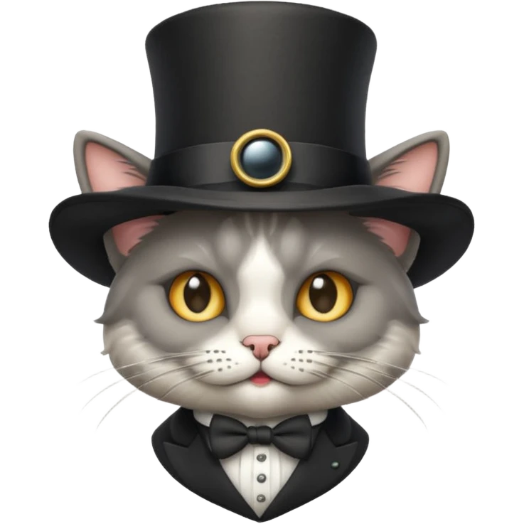 A cute cartoon-style emoji of a cat wearing a top hat and monocle, looking sophisticated emoji