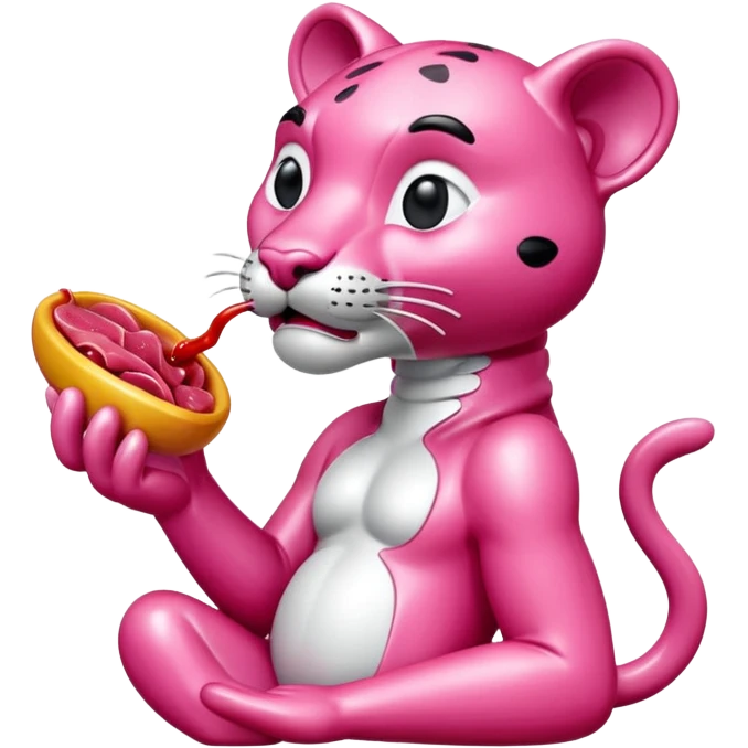 jeff koons style pink panther eating meat sculpture  emoji