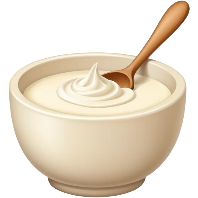 bowl of white cream with wooden spoon emoji