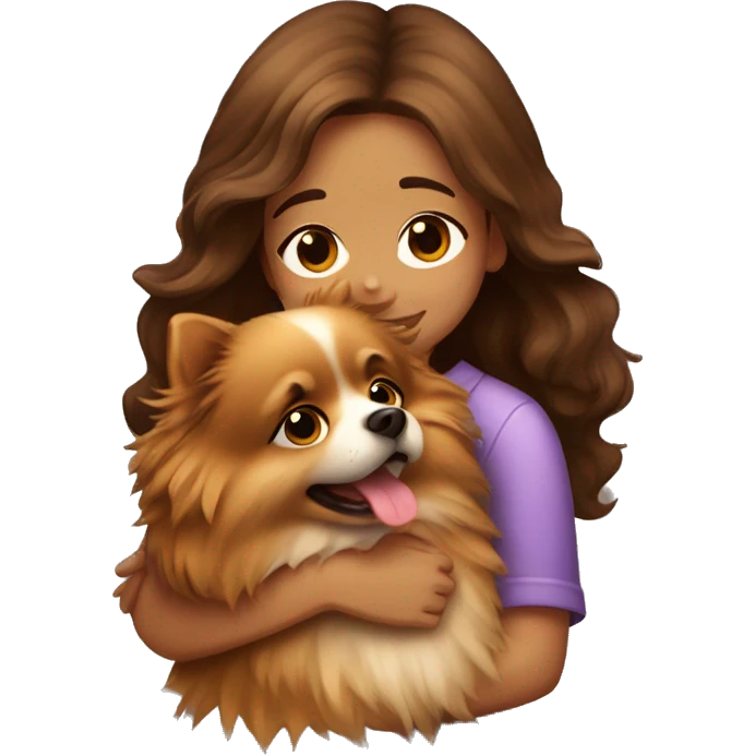 brown wavy haired girl hugging Pomeranian dog  emoji