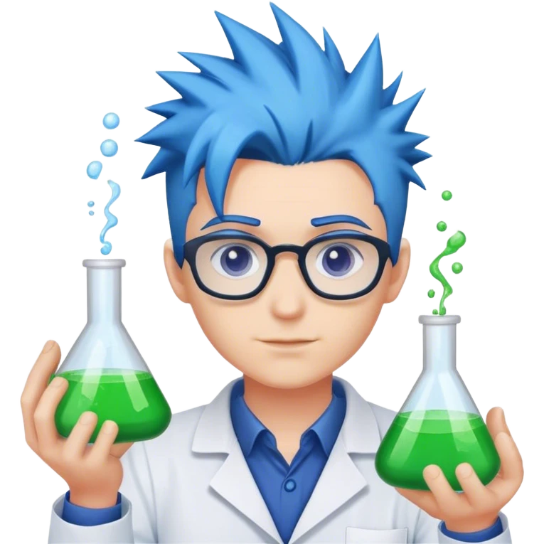 spiky blue haired scientist with chemicals emoji