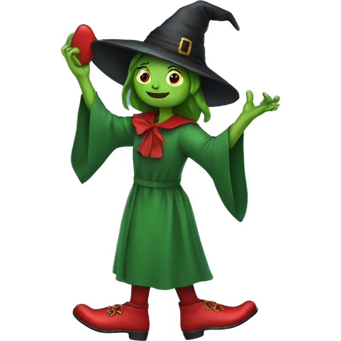 A green witch holding red slippers emoji
