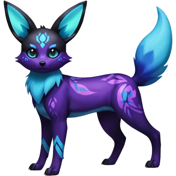 Rare realistic purple indigo violet nebulae shiny sparkly dark-neon glowing bioluminescent edgy badass epic pretty beautiful handsome gorgeous aesthetic colorful vibrant Vernid-Trico-Umbreon-Glaceon-species-Fakemon-creature by LiLaiRa, 4 legs, 1 tail, random markings, (full body) emoji