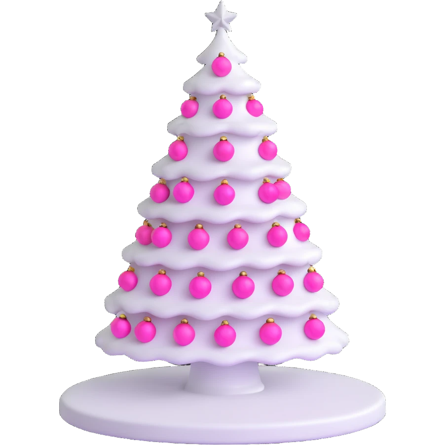 white Christmas tree with pink ornaments emoji