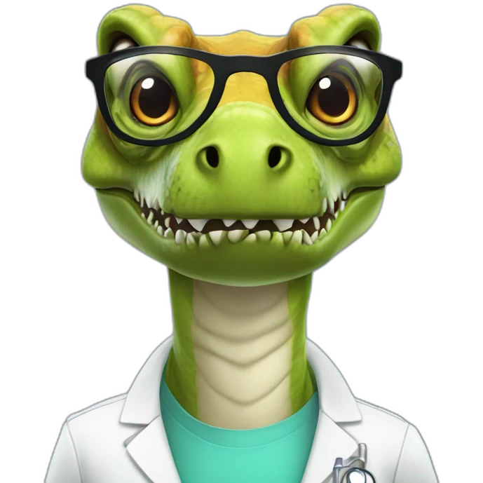 t-rex head in medical uniform and black glasses emoji