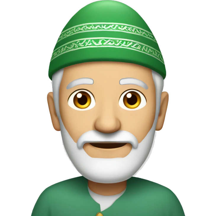 White short-bearded elderly Muslim man wearing a round green topi emoji