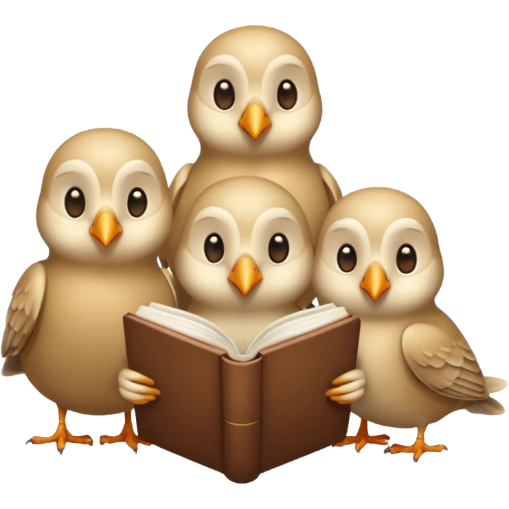 3 beige Birds reading books + flower emoji