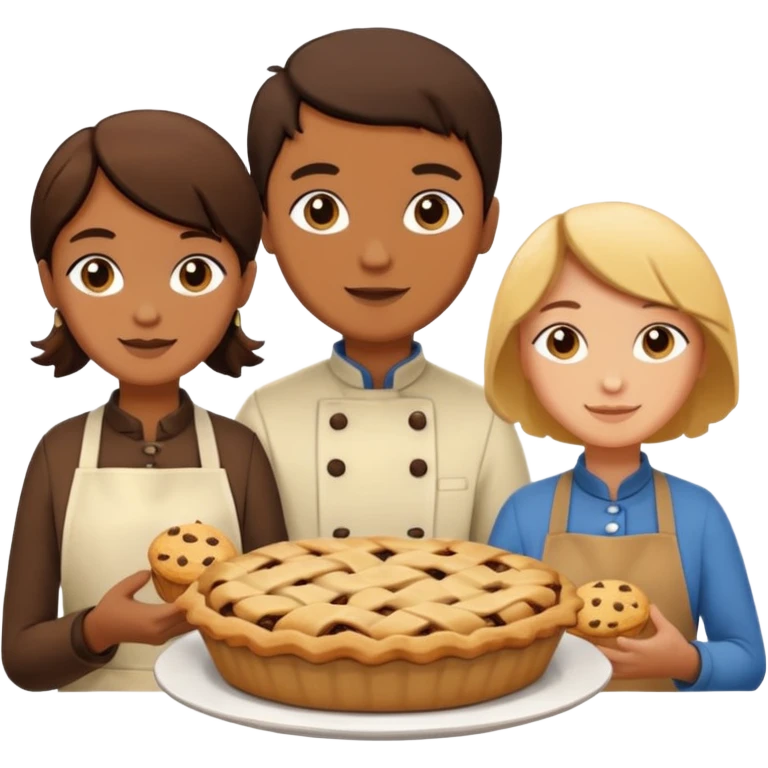 Baking community humanless avatar in vibrant style illustration. Pie, cookie, and muffin warm golden tones, simple shapes, flat design, high contrast. emoji
