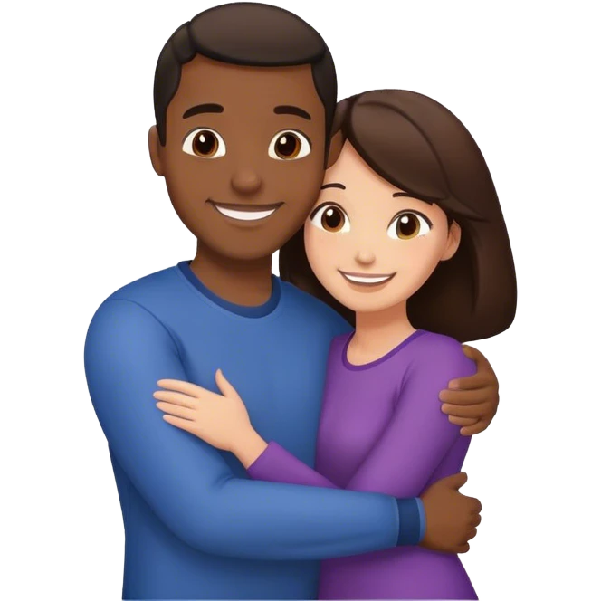 Black man hug brunette woman emoji