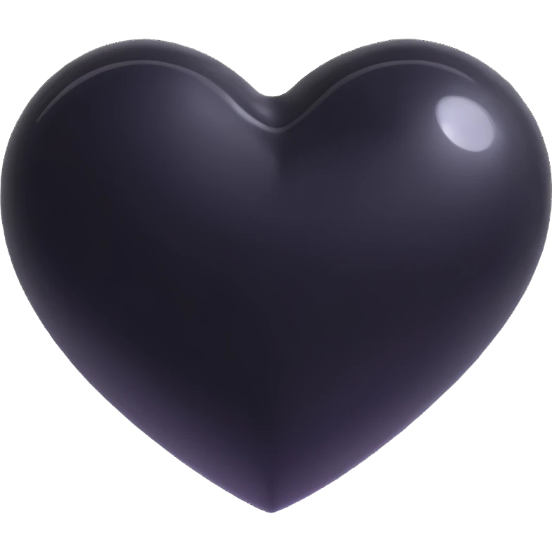 black PVC love heart, slick, wet-look, highly reflective, 3D icon emoji