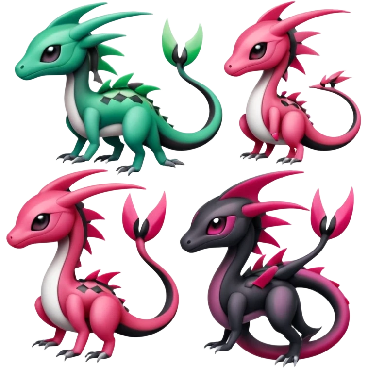 Magenta-black-white-gradients Meloetta-Rayquaza-Gorebyss-Salandit-Salazzle-Pokémon-Fakémon-creature-fusion-hybrid emoji