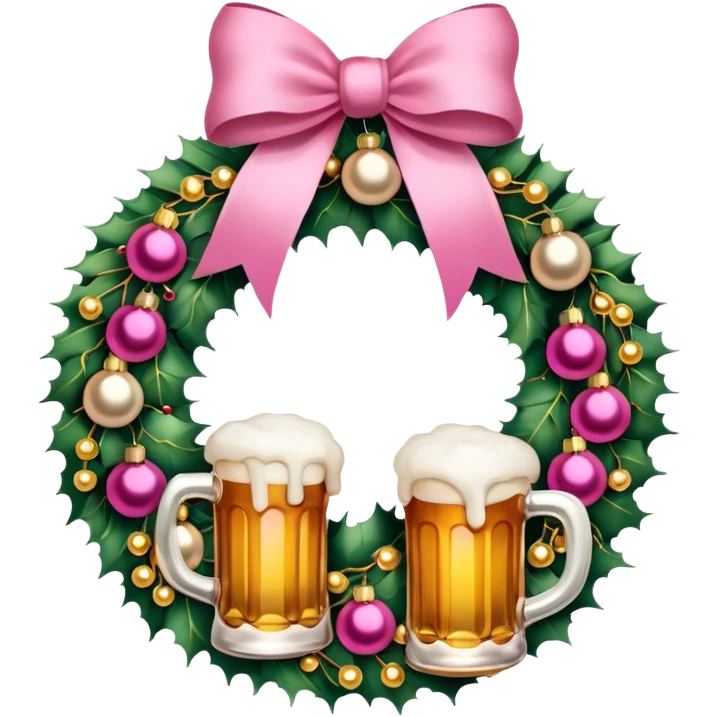 Christmas wreath pink and gold with baubles as beers emoji