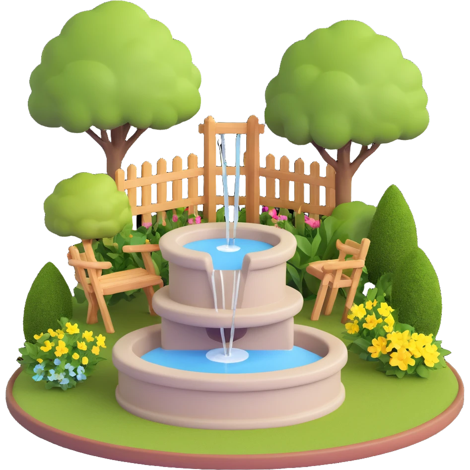 small garden with a water fountain emoji