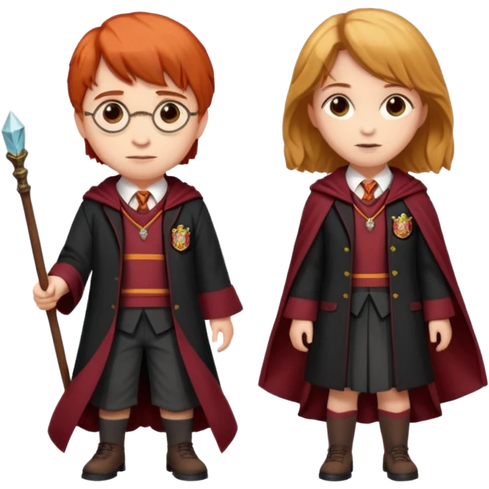 harry potter, ronald weasley and hermione granger in gryfinndor uniform emoji