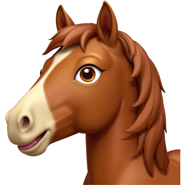 Cinematic Comical Chestnut Horse Portrait Emoji, Head tilted dramatically with an exaggeratedly amused expression, featuring a striking chestnut fur with a glossy finish and wide, expressive amber eyes filled with playful disbelief, Simplified yet hilariously expressive features, highly detailed, glowing with a slightly sassy glow, high shine, dramatic yet playful, stylized with an air of cheeky mischief, bright and endearing, soft glowing outline, capturing the essence of a spirited and over-the-top horse, so meme-worthy it feels like it could side-eye its way into internet fame instantly! emoji