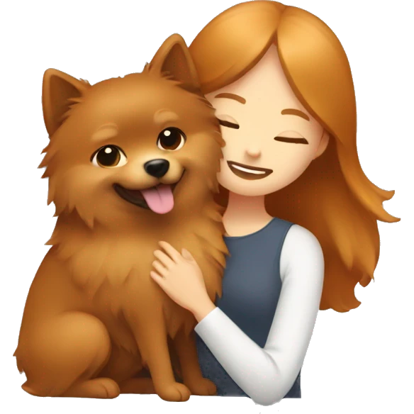 Brown highlighted girl hugging ginger Pomeranian emoji
