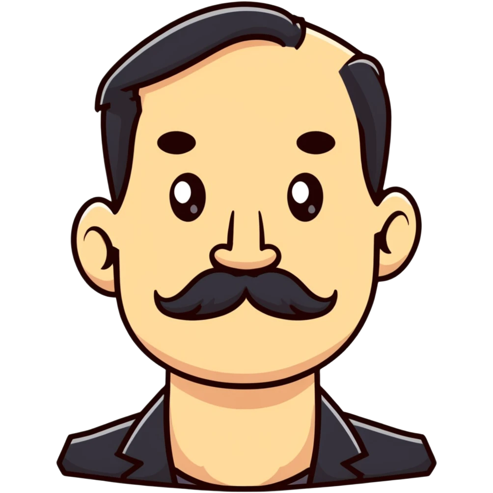 male character with oval-shaped flat-top head and bushy white mustache emoji
