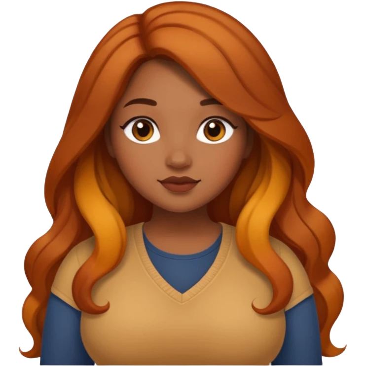 Curvy pretty brown girl with long hair, wearing fall colors emoji