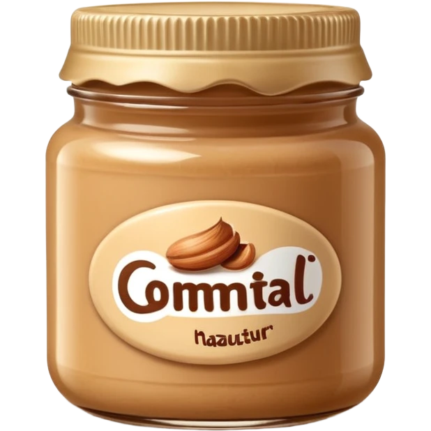 small glass or opaque jar filled with thick creamy hazelnut butter warm beige brown tone slightly swirled glossy smooth rich texture simple cap no label no branding slightly open reveal spread soft lighting subtle shadows transparent background emoji scale emoji