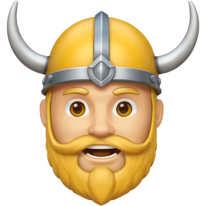 3D Viking emoji with a horned helmet, yellow round face, beard, smiling expression emoji