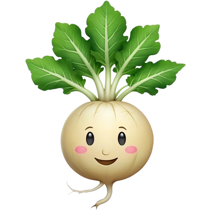 white turnip with smiling face and leafy stalk emoji