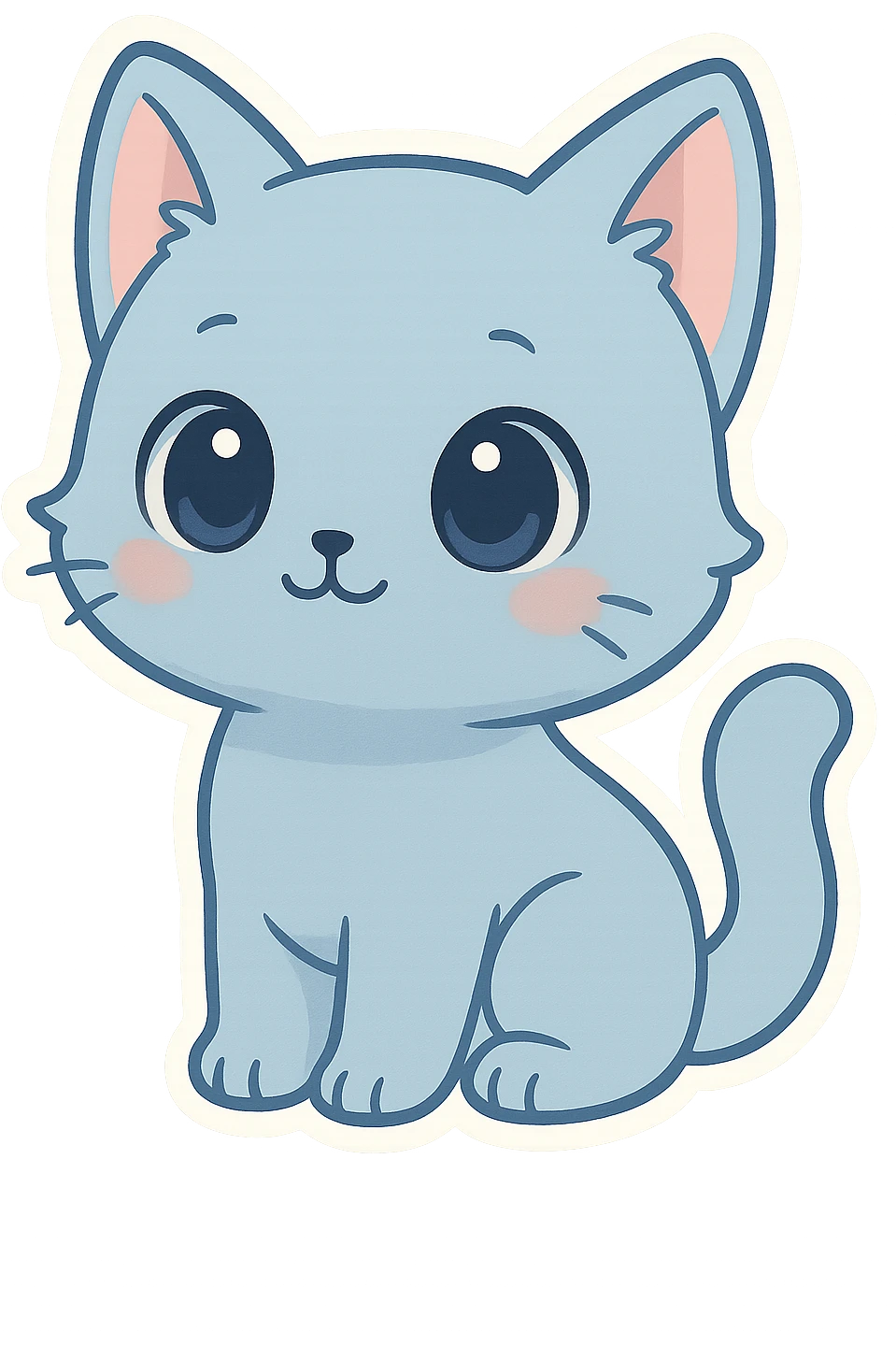 chibi cat, blue, same style as reference, sitting, big eyes, cute, sticker style emoji