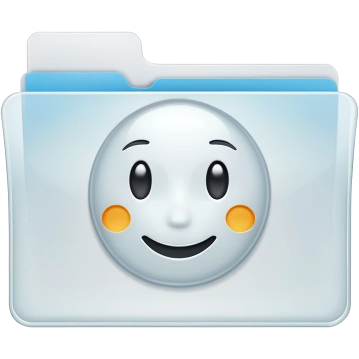 A simple emoji-style icon of a transparent white plastic folder, minimal and clean, with rounded corners, subtle translucency, soft shading, and a small self-care documents symbol on the front emoji