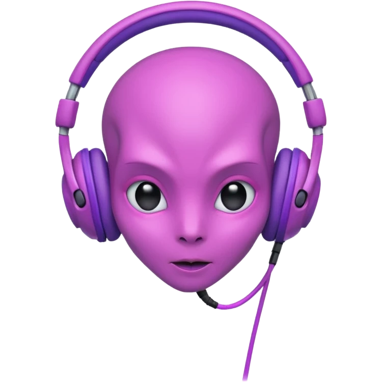 headphone wearing pink alien, purple haired emoji