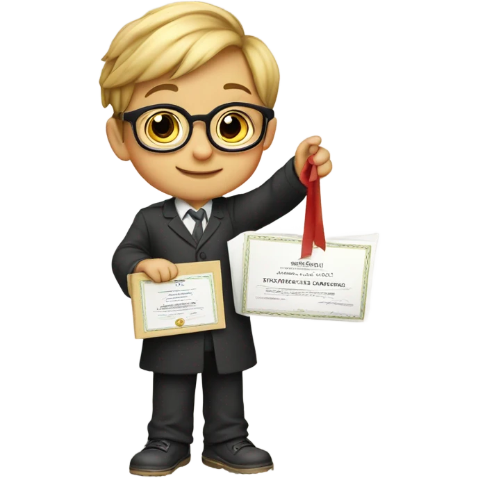 Toddler boy with glasses and a degree emoji