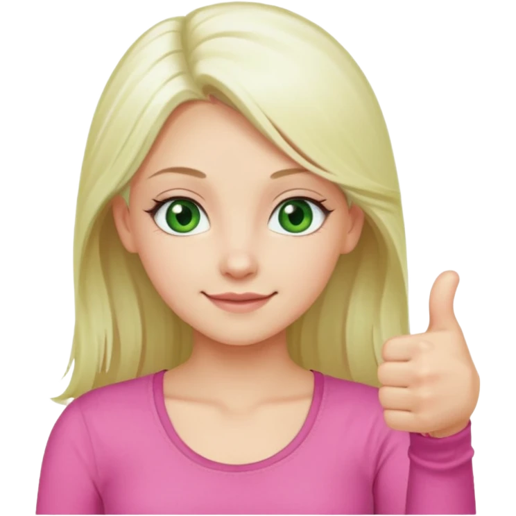 Long platinum blonde hair girl with green eyes in  pink top showing a thumbs up  emoji