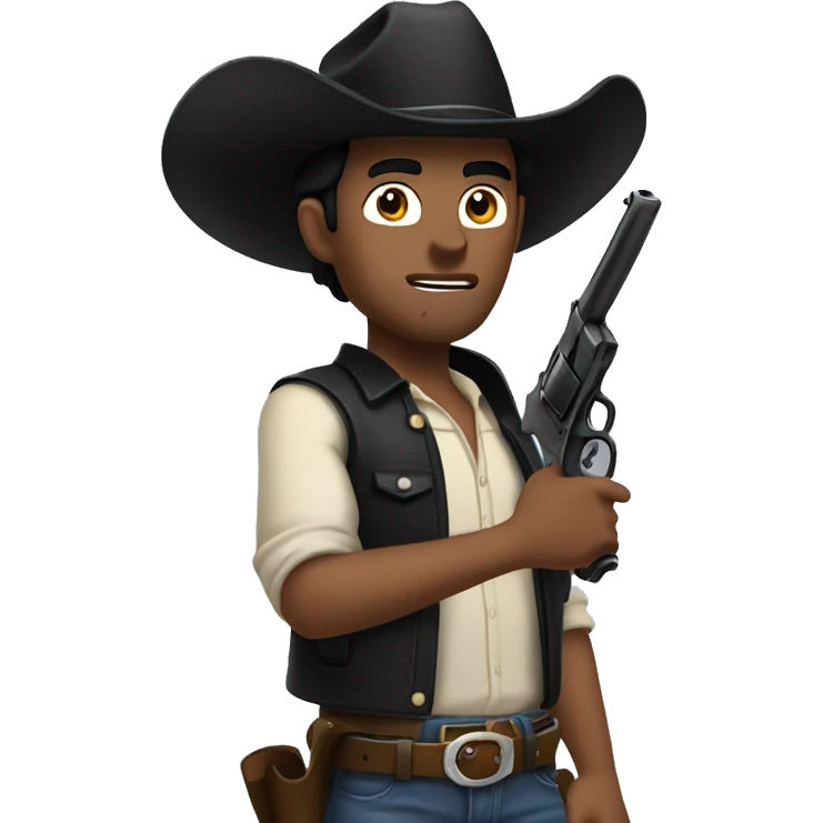 Guy cowboy with black hair with gun in his hand  emoji