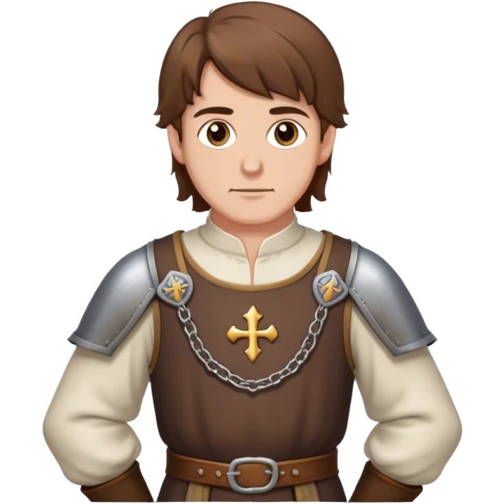 medieval outfit worn by a DnD themed fantasy character. basic low level clothes. clothes only above the waist. The clothes full waist. The character's haven't arms. character is brown hair brown eyes messy hair white man. emoji