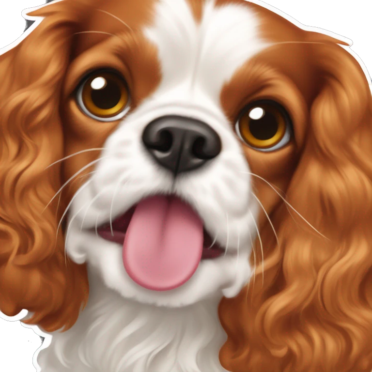 A ruby/ ginger King Charles cavalier dog licking cream off its nose  emoji