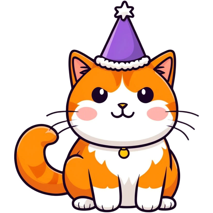Orange cat with a happy birthday hat emoji